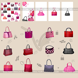Set with woman` bags. For fashion design, - vector clip art