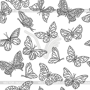 Seamless pattern with butterflies. Black and - vector image