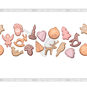 Seamless garland with festive Christmas cookies - vector image