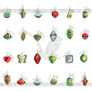 Set of different contour Christmas decoration . - vector image