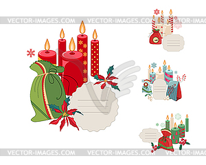 Set of Christmas frames with candles and decoration - vector clip art