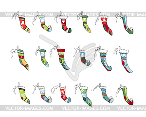 Set of different textile Santa socks - vector clip art