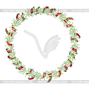 Round Christmas wreath - vector image