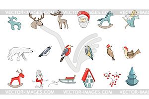 Set of different vintage Christmas decorations . - vector clip art
