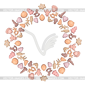 Round frame with different cookies - vector clipart