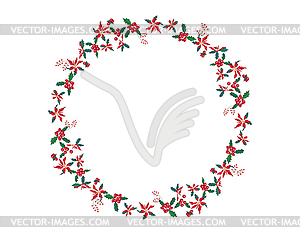 Round Christmas garland with euphorbia pulcherrima  - vector clipart