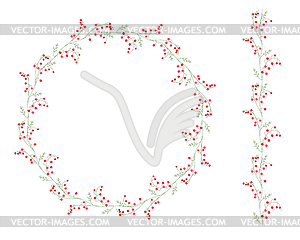 Detailed contour wreath with berries and herbs  - vector image