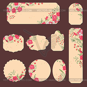 Collection with different paper labels for wedding - vector image