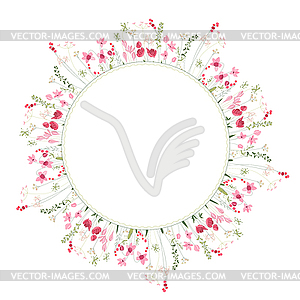 Detailed contour wreath with herbs and wild stylize - vector image