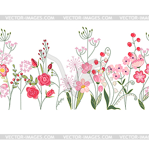 Seamless pattern brush with herbs, roses and wild - color vector clipart