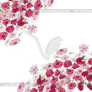 Detailed contour square frame with herbs, gerbera - vector EPS clipart
