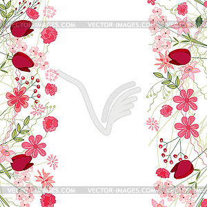 Detailed contour square frame with herbs, tulips an - vector image