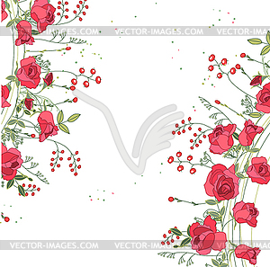 Фон с розами и зеленью. Белый и розовый цвет - изображение в векторе / векторный клипарт