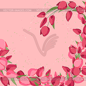 Backdrop with spring tulips. Red and pink color - vector clipart