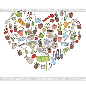 Round template with gardening tools, flower pots an - vector clip art