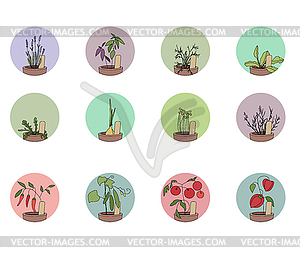 Hers and vegetables. Set of round icons - vector image