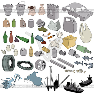 Различные виды мусора - изображение в векторном формате