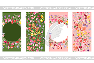 Vertical floral templates. Dark green and pink color - vector image