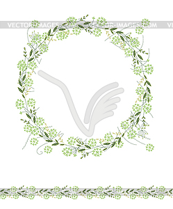 Detailed contour wreath and seamless pattern brush - vector clip art