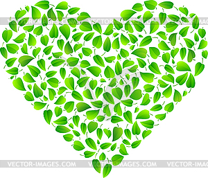 Сердце из свежих зеленых листьев - изображение векторного клипарта