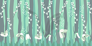 Seamless horizontal pattern with snowdrops - vector clip art