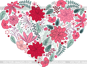 Floral heart made of flowers - color vector clipart