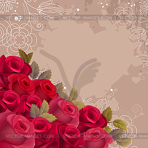 Beige background with realistic red roses - vector image