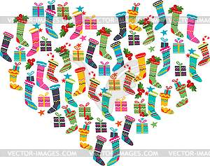 Christmas heart made of santa socks - vector image