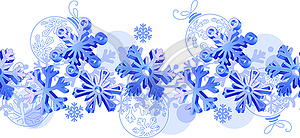 Seamless horizontal pattern with blue 3d snowflakes - vector image