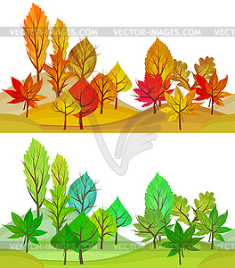 Бесшовные шаблон с деревьев. Просмотры лето и осень - изображение в векторном виде