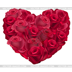 Red heart made of realistic roses - vector image