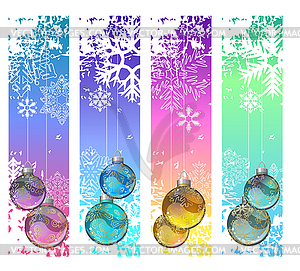 Four abstract vertical winter banners with balls - vector clipart