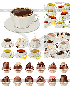 IG реалистично набор с чашками чая и кофе - векторное изображение клипарта