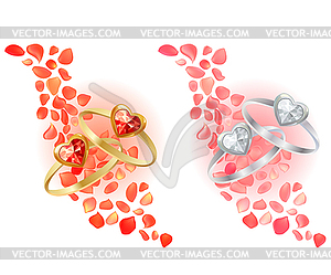 Two rings and rose petals - vector clip art