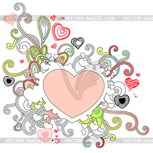 Abstract contour shape with hearts - vector image
