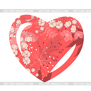 Heart-shaped frame with stylized flowers - vector clipart