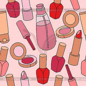 Seamless pattern with various cosmetics - vector image