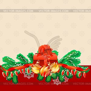 Christmas greeting card with gift box - vector image