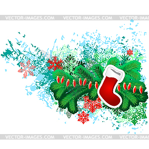 Hanging Santa sock with Christmas decorations - vector image