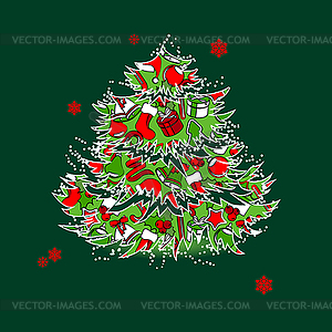 Christmas tree made of traditional symbols - color vector clipart