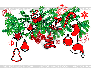 Christmas decoration on tree branch - vector clip art