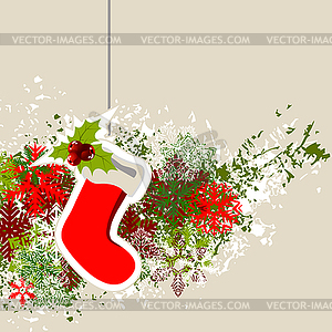 Hanging Santa sock with Christmas decorations - vector image