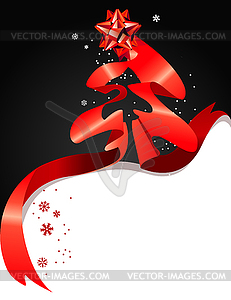 Christmas greeting card with red ribbon - vector clipart