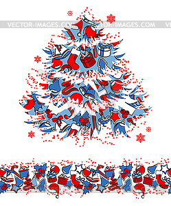 Рождественская елка и бесшовные границу - векторный эскиз