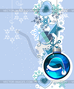 Blue Christmas background with hanging balls - vector clip art