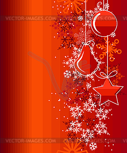 Red Christmas background with hanging balls - vector clip art