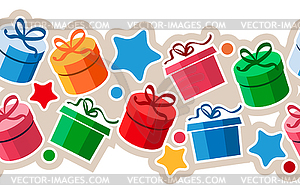 Seamless border with stylized gift boxes - vector clipart / vector image