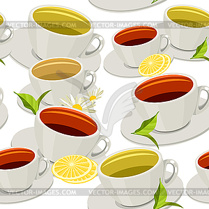 Seamless pattern with cups of tea - vector clip art