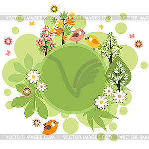 Round frame with birds and flowers - vector clipart