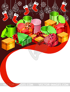Christmas background with handing Santa socks - vector image